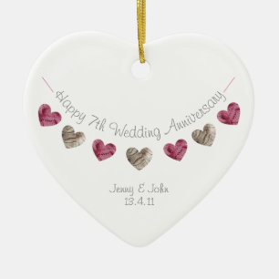 Ylle 7:e eller någon Bröllop-årsdag Heart Ornament