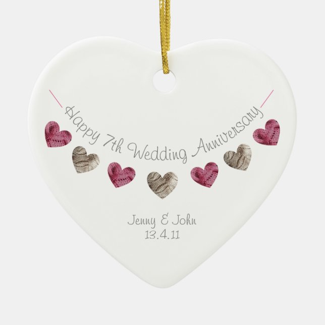 Ylle 7:e eller någon Bröllop-årsdag Heart Ornament (Framsidan)