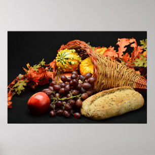 Ymnighetshorn med frukter och bröd poster
