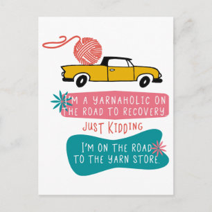 Ynahok Knitting Humor w. Retro Lastbil och garn Vykort