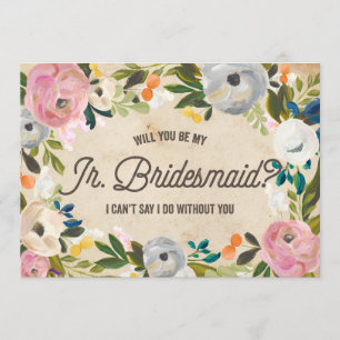 Yngre brudtärna för vintageblommigt inbjudningar