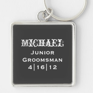 Yngre Groomsman Keychain för personlig Fyrkantig Silverfärgad Nyckelring