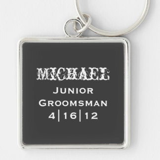 Yngre Groomsman Keychain för personlig Fyrkantig Silverfärgad Nyckelring