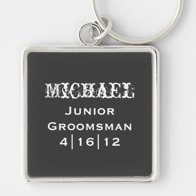 Yngre Groomsman Keychain för personlig Fyrkantig Silverfärgad Nyckelring (Framsidan)