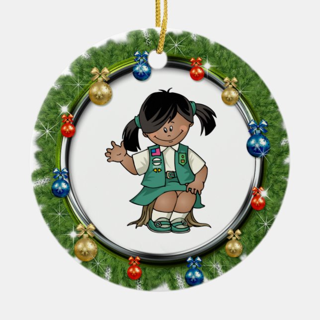 Yngre mörk flår gräskranen med prydnadar julgransprydnad keramik (Framsidan)