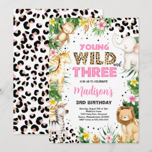 Yngre Vild och tre leoparder Skriv ut Safari Birth Inbjudningar
