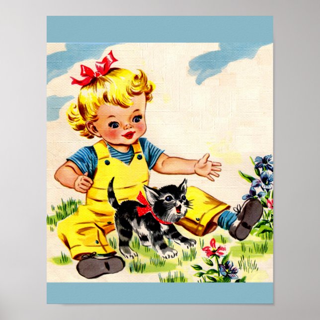 ynklig flicka med en förtjusande liten kattunge poster (Framsidan)