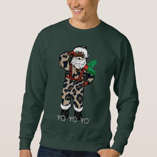 yo Black Santa Lång Ärmad Tröja (Framsida)