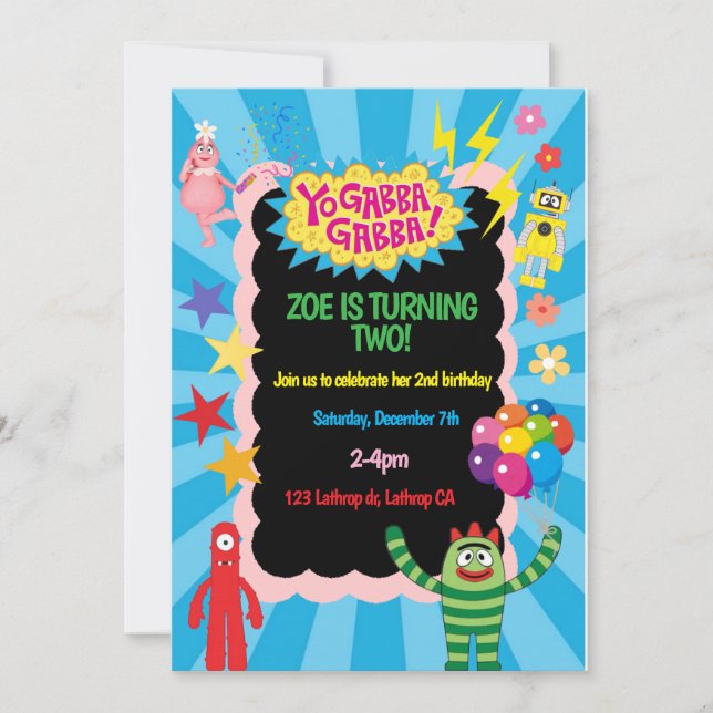 Yo Gabba Gabba födelsedagsinbjudan Inbjudningar (Framsida)
