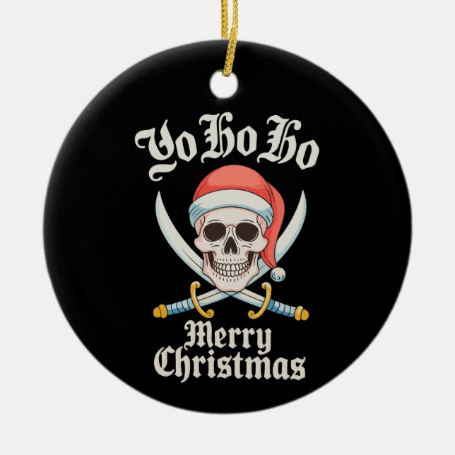 Yo Ho Ho God jul Pirat Julafton Skull Helgdag Julgransprydnad Keramik (Framsidan)