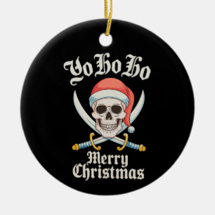 Yo Ho Ho God Jul Pirat Xmas Dödskalle Högtid Julgransprydnad Keramik