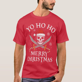 Yo Ho Ho Merry Christmas Holiday Pirate Santa Hat T Shirt