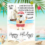 Yo Ho Ho Pirat Santa Rum Beach jul Julkort<br><div class="desc">Ahoy! Lägg till lite roligt till helgdagarna med detta julkort som placerar en pirat-tvist i "The Little Drummer Boy". Har en vattenfärg pirat Santa på stranden med en tropisk kokosdryck i ena handen och en flaska av rom i den andra och pirat frakt och hav i bakgrunden. Det står "Yo...</div>