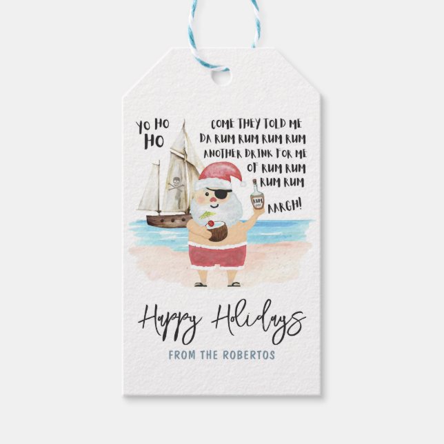 Yo Ho Ho Pirat Santa Rum Funny jul Presentetikett (Framsidan)