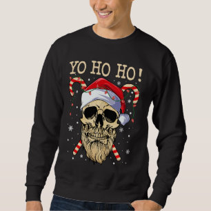 Yo Ho Ho Santa Skull Pirat jul Jolly Roger Lång Ärmad Tröja
