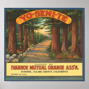 YO-SEMI-TE Vintage Fruit Låda-etikett Poster