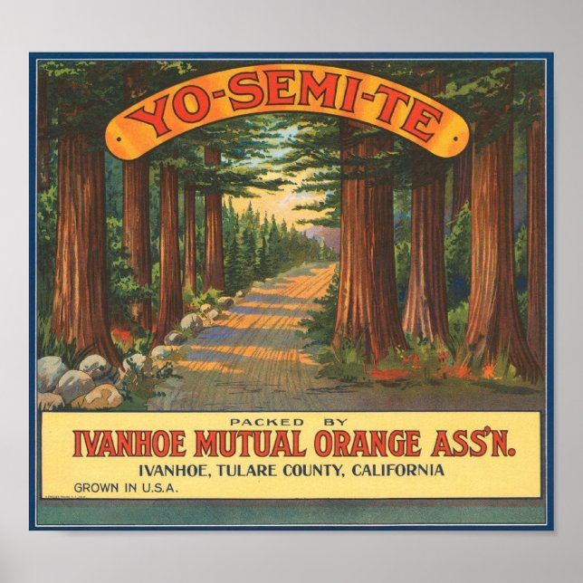 YO-SEMI-TE Vintage Fruit Låda-etikett Poster (Framsidan)