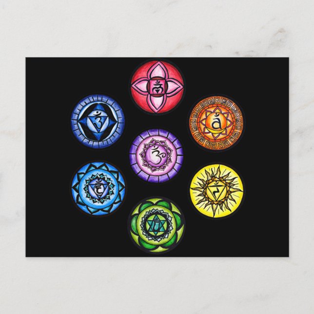 Yoga - 7 Chakras Energy Vykort (Framsida)