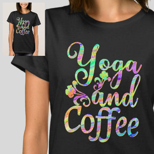 Yoga and Coffee Pastel Marcular on Black T-Shirt