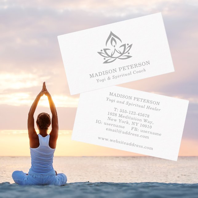 Yoga Andlig Coach Lotus Simple Modern Silver Visitkort (Skapare uppladdad)