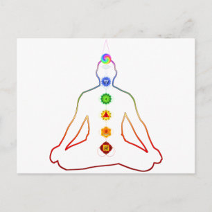 Yoga Asana Siddhasana Pose med 7 Chakras Vykort