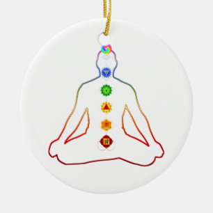 Yoga Asana Siddhasana poserar med 7 Chakras Julgransprydnad Keramik