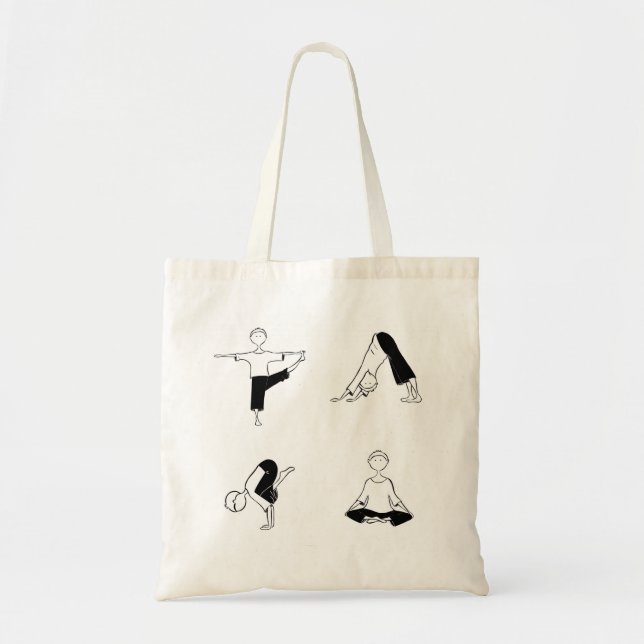Yoga Asanas Minimalist Line Tote Bag Tygkasse (Framsidan)