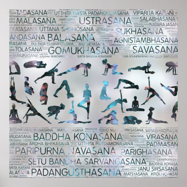 Yoga Asanas / Poses Sanskrit Ord Art Labradorite Poster (Framsidan)