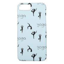 Yoga attityder och texten mönster på blått