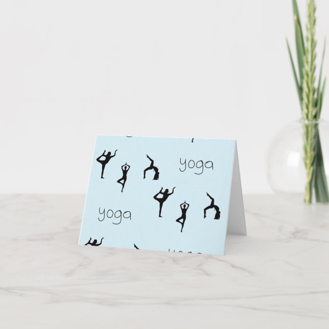 Yoga attityder och texten mönster på blått kort (Framsida)