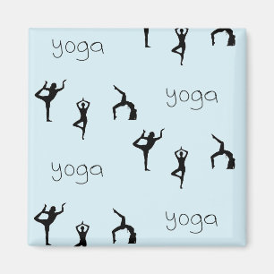 Yoga attityder och texten mönster på blått magnet