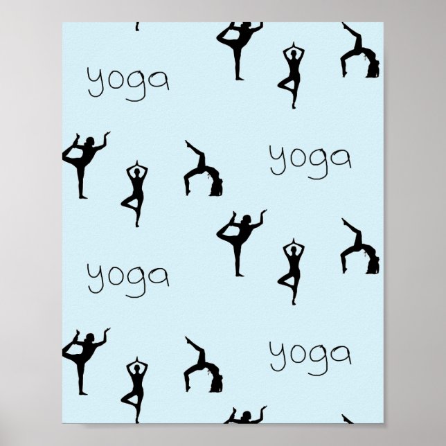 Yoga attityder och texten mönster på blått poster (Framsidan)