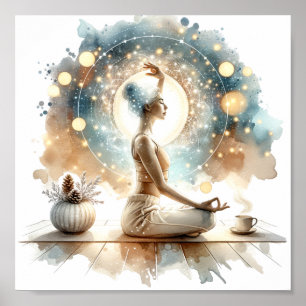 Yoga-attitydkvinna sittande brun lugn poster