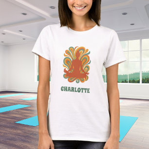 Yoga attitydvirvelretro grönt orange namn t shirt