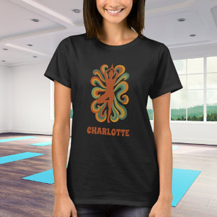 Yoga attitydvirvelretro grönt orange namn t shirt