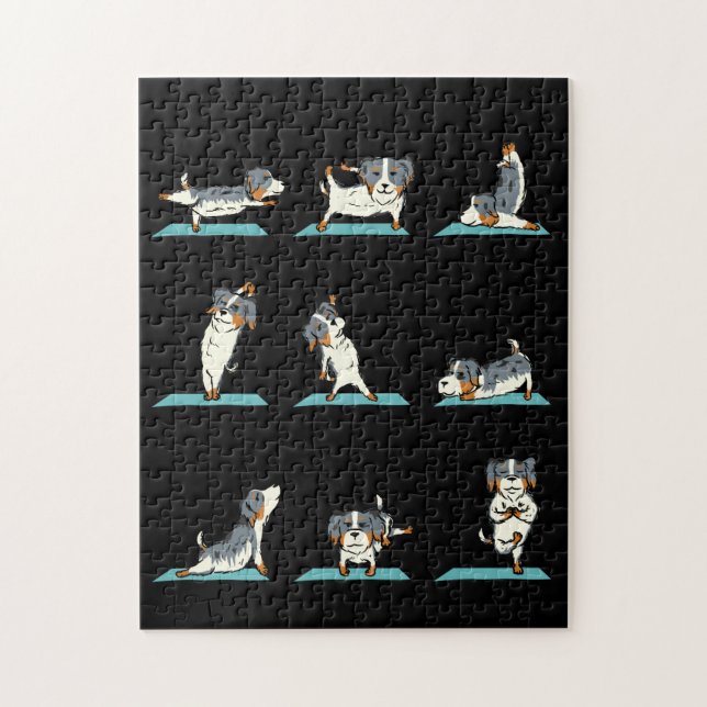Yoga Australian shepherd Hund Funny Jig Saw Puzzle Pussel (Vertikal)