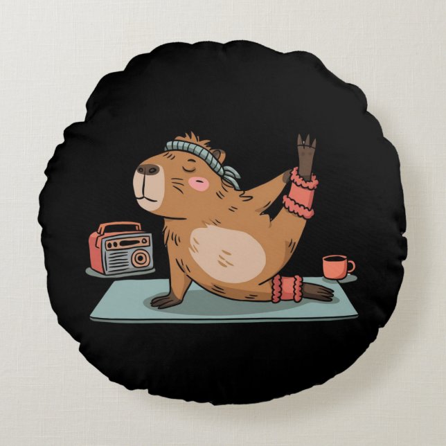 Yoga Bear Rund Kudde (Framsidan)