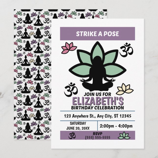 Yoga Birthday Party Invitation Inbjudningar (Fram/baksida)