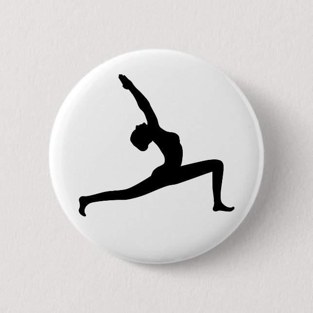 Yoga Black Silhouette Woman Posing Round Button Knapp (Framsida)