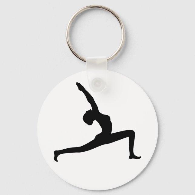 Yoga Black Silhouette Woman Posing Round Nyckelrin Nyckelring (Framsida)