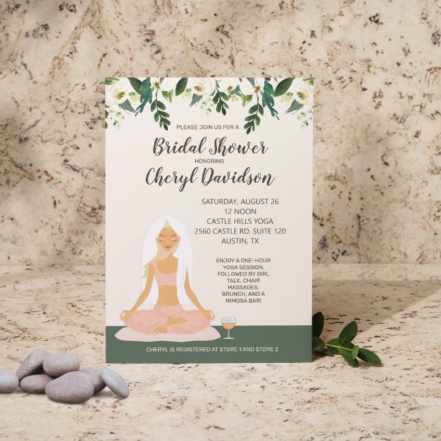 Yoga Bride Möhippa Mimosa Brunch Inbjudningar (Yoga Bride Blonde Hair Bridal Shower Invitation)