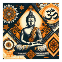 Yoga Buddha i orange och svart