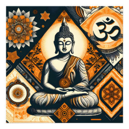 Yoga Buddha i orange och svart Fototryck
