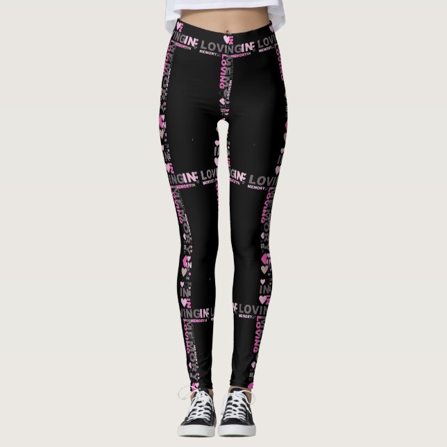 Yoga Byxor Leggings in Loving Memory Black Rosa (Framsida)