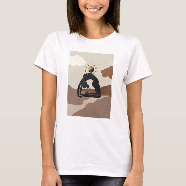 Yoga camel pose ustrasana yin yang måne faser t shirt (Framsida)