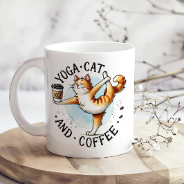 "Yoga Cat and Coffee" Funny Cat Lovers Kaffemugg