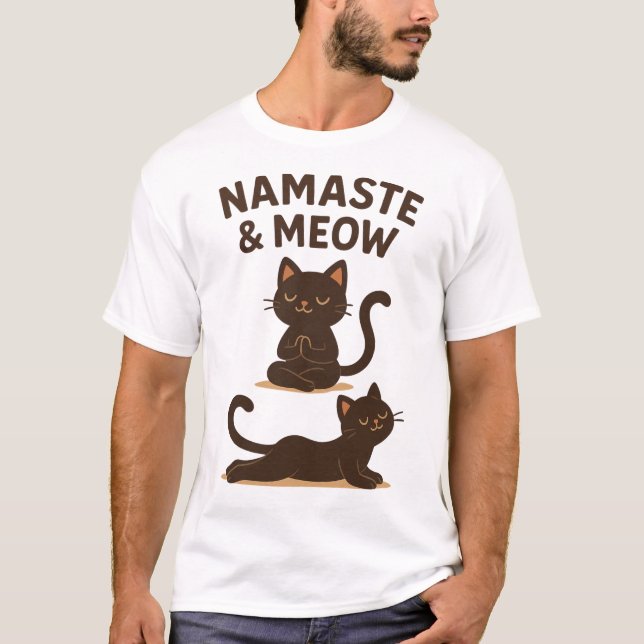 Yoga Cat Design - Namaste och Meow Tee (Framsida)