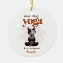 Yoga Cat Funny Tassar och Breathe Personlig Julgransprydnad Keramik