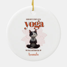 Yoga Cat Funny Tassar och Breathe Personlig Julgransprydnad Keramik