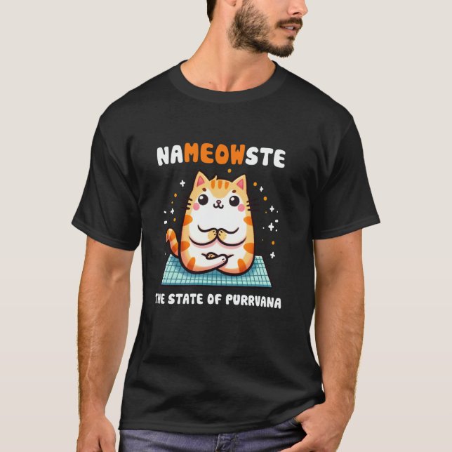 Yoga cat, meditation cat t shirt (Framsida)